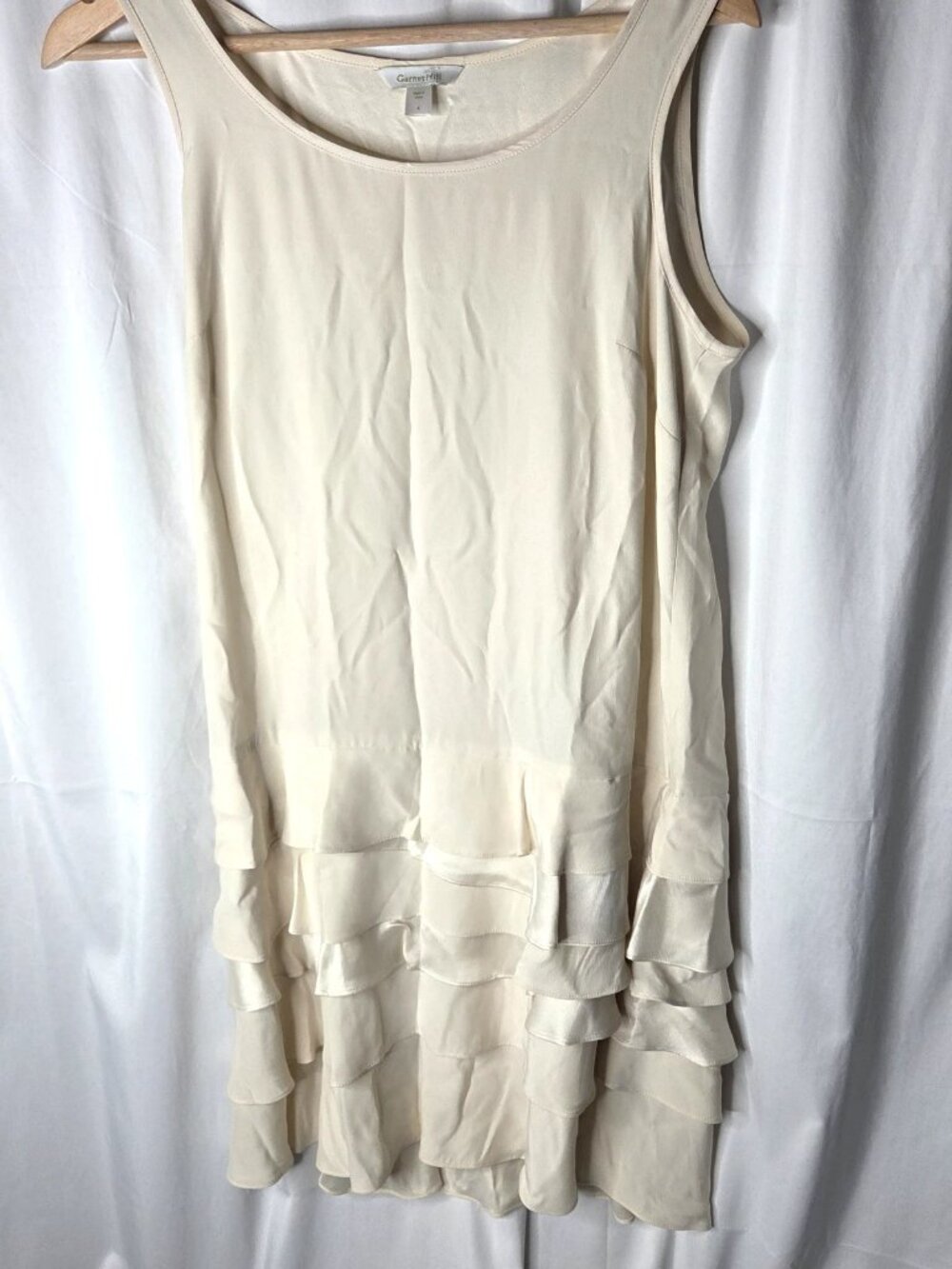 Garnet Hill Womens Size 4 Silk Ruffled tiered Cream Colored Dress Sleeveless